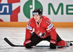 MOSCOW, RUSSIA - MAY 6: Canada's Brendan Gallagher #11 stretches before taking on Team USA during preliminary round action at the 2016 IIHF Ice Hockey Championship. (Photo by Minas Panagiotakis/HHOF-IIHF Images)

