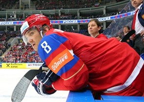 MOSCOW, RUSSIA - MAY 14: Russia's Alexander Ovechkin #8 looks on from the bench during preliminary round action against Switzerland at the 2016 IIHF Ice Hockey World Championship. (Photo by Andre Ringuette/HHOF-IIHF Images)

