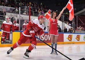 ST. PETERSBURG, RUSSIA - MAY 19: Denmark's Frederik Storm #9 takes to the ice during quarterfinal round action at the 2016 IIHF Ice Hockey World Championship. (Photo by Minas Panagiotakis/HHOF-IIHF Images)

